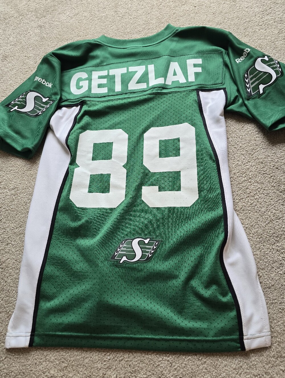 Reebok CFL Saskatchewan 89 GETZLAF Football Jersey Unisex Size Small - Picture 2 of 10